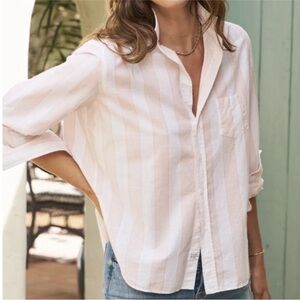 Frank & Eileen Wide Peach Multi Stripe Blouse ~